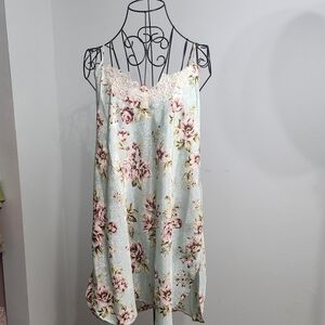 Angelique Floral Satin Chemise Lace Trim Nightgown Cottagecore L XL